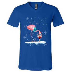 Funny Christmas Flamingo Hat Santa Wine Reindeer Ing Gift V-Neck T-Shirt