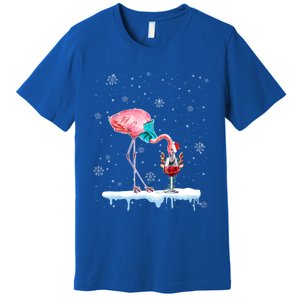 Funny Christmas Flamingo Hat Santa Wine Reindeer Ing Gift Premium T-Shirt