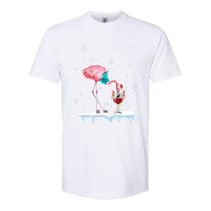 Funny Christmas Flamingo Hat Santa Wine Reindeer Ing Gift Softstyle CVC T-Shirt