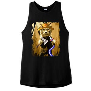 Funny Cat Firefighter Hydrant Fireman Fire Departt Ank Op Ladies PosiCharge Tri-Blend Wicking Tank