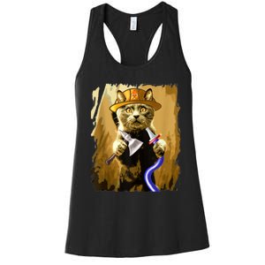 Funny Cat Firefighter Hydrant Fireman Fire Departt Ank Op Women's Racerback Tank