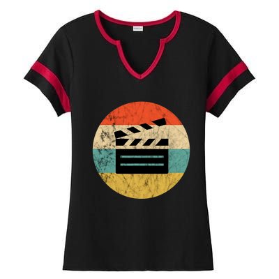 Filmmaker Clapboard Film Director Lover Retro Vintage Sunset Ladies Halftime Notch Neck Tee