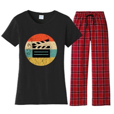 Filmmaker Clapboard Film Director Lover Retro Vintage Sunset Women's Flannel Pajama Set