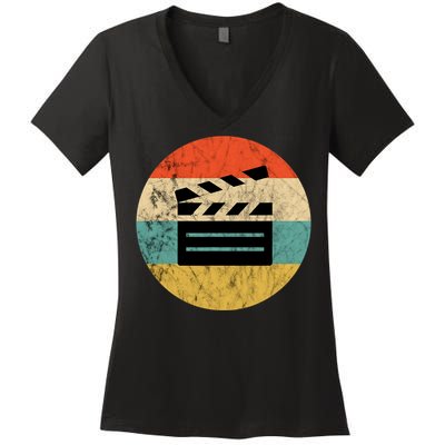 Filmmaker Clapboard Film Director Lover Retro Vintage Sunset Women's V-Neck T-Shirt