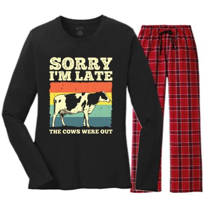 Funny Cow For Men Women Cow Farmer Herd Farming Animal Lover Women's Long Sleeve Flannel Pajama Set 