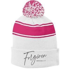 Forgiven Christian  Faith-based Gift for  Church Stripe Pom Pom Beanie