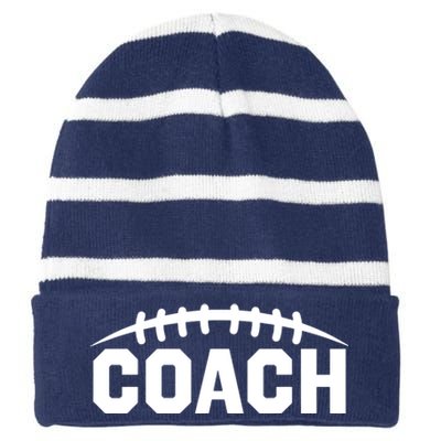 Football Coach Striped Beanie with Solid Band