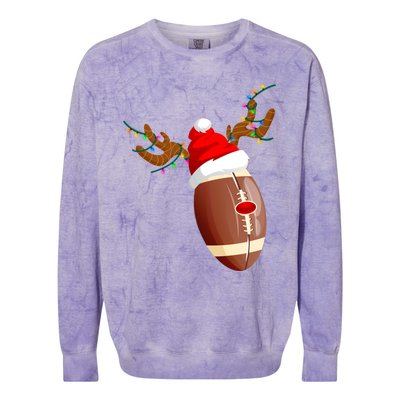 Funny Christmas Football Ball Santa Hat Reindeer Xmas Lights Gift Colorblast Crewneck Sweatshirt