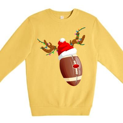 Funny Christmas Football Ball Santa Hat Reindeer Xmas Lights Gift Premium Crewneck Sweatshirt