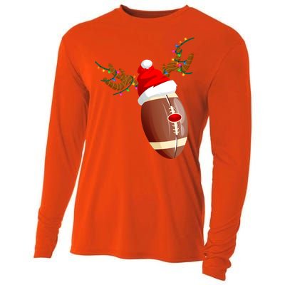 Funny Christmas Football Ball Santa Hat Reindeer Xmas Lights Gift Cooling Performance Long Sleeve Crew