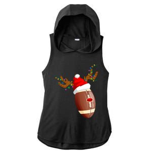 Funny Christmas Football Ball Santa Hat Reindeer Xmas Lights Gift Ladies PosiCharge Tri-Blend Wicking Draft Hoodie Tank