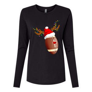 Funny Christmas Football Ball Santa Hat Reindeer Xmas Lights Gift Womens Cotton Relaxed Long Sleeve T-Shirt