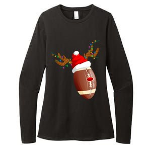 Funny Christmas Football Ball Santa Hat Reindeer Xmas Lights Gift Womens CVC Long Sleeve Shirt