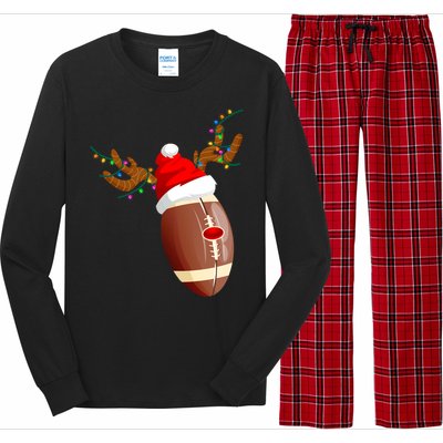 Funny Christmas Football Ball Santa Hat Reindeer Xmas Lights Gift Long Sleeve Pajama Set