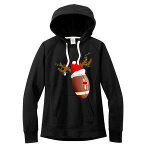 Funny Christmas Football Ball Santa Hat Reindeer Xmas Lights Gift Women's Fleece Hoodie