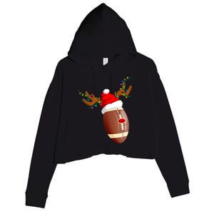 Funny Christmas Football Ball Santa Hat Reindeer Xmas Lights Gift Crop Fleece Hoodie