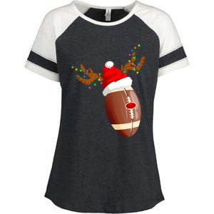 Funny Christmas Football Ball Santa Hat Reindeer Xmas Lights Gift Enza Ladies Jersey Colorblock Tee