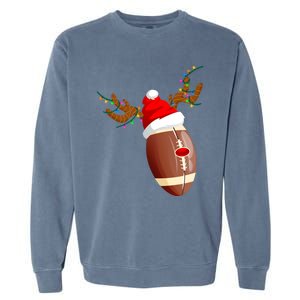 Funny Christmas Football Ball Santa Hat Reindeer Xmas Lights Gift Garment-Dyed Sweatshirt