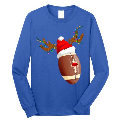 Funny Christmas Football Ball Santa Hat Reindeer Xmas Lights Gift Long Sleeve Shirt