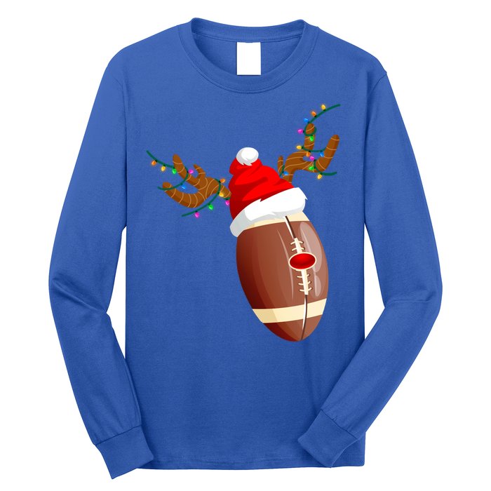 Funny Christmas Football Ball Santa Hat Reindeer Xmas Lights Gift Long Sleeve Shirt