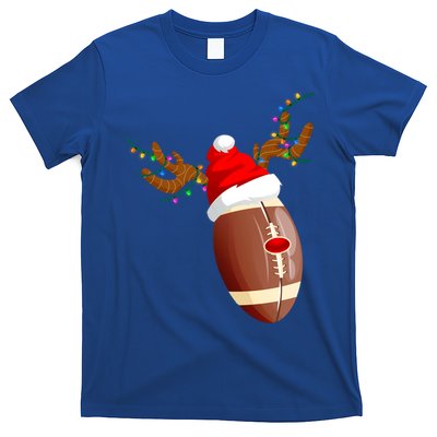 Funny Christmas Football Ball Santa Hat Reindeer Xmas Lights Gift T-Shirt