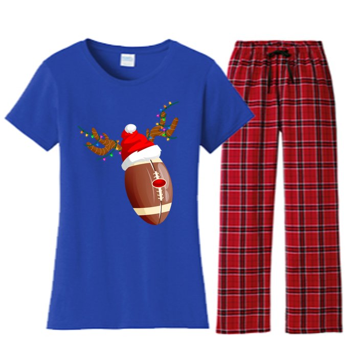 Funny Christmas Football Ball Santa Hat Reindeer Xmas Lights Gift Women's Flannel Pajama Set