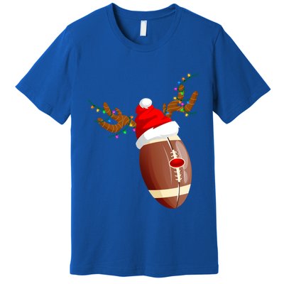 Funny Christmas Football Ball Santa Hat Reindeer Xmas Lights Gift Premium T-Shirt