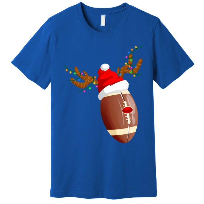 Funny Christmas Football Ball Santa Hat Reindeer Xmas Lights Gift Premium T-Shirt