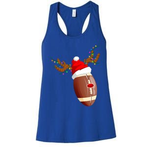 Funny Christmas Football Ball Santa Hat Reindeer Xmas Lights Gift Women's Racerback Tank