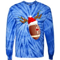 Funny Christmas Football Ball Santa Hat Reindeer Xmas Lights Gift Tie-Dye Long Sleeve Shirt