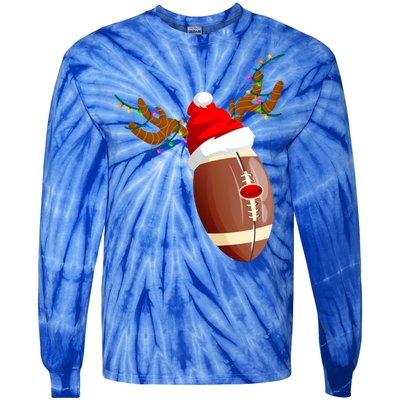 Funny Christmas Football Ball Santa Hat Reindeer Xmas Lights Gift Tie-Dye Long Sleeve Shirt