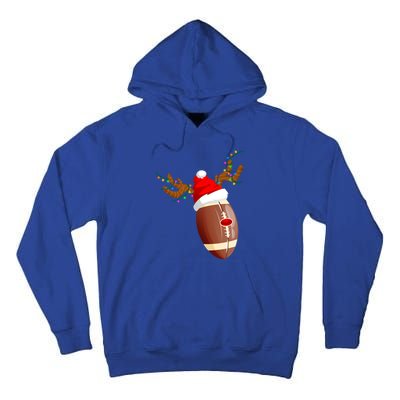 Funny Christmas Football Ball Santa Hat Reindeer Xmas Lights Gift Tall Hoodie