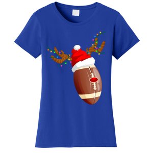 Funny Christmas Football Ball Santa Hat Reindeer Xmas Lights Gift Women's T-Shirt