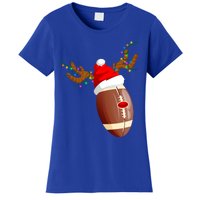 Funny Christmas Football Ball Santa Hat Reindeer Xmas Lights Gift Women's T-Shirt