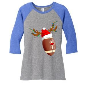 Funny Christmas Football Ball Santa Hat Reindeer Xmas Lights Gift Women's Tri-Blend 3/4-Sleeve Raglan Shirt