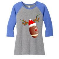 Funny Christmas Football Ball Santa Hat Reindeer Xmas Lights Gift Women's Tri-Blend 3/4-Sleeve Raglan Shirt