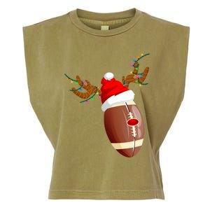 Funny Christmas Football Ball Santa Hat Reindeer Xmas Lights Gift Garment-Dyed Women's Muscle Tee