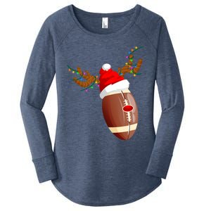 Funny Christmas Football Ball Santa Hat Reindeer Xmas Lights Gift Women's Perfect Tri Tunic Long Sleeve Shirt