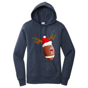 Funny Christmas Football Ball Santa Hat Reindeer Xmas Lights Gift Women's Pullover Hoodie