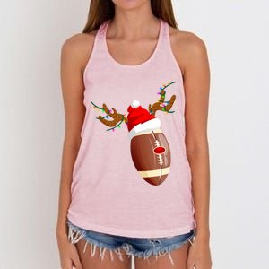 Funny Christmas Football Ball Santa Hat Reindeer Xmas Lights Gift Women's Knotted Racerback Tank