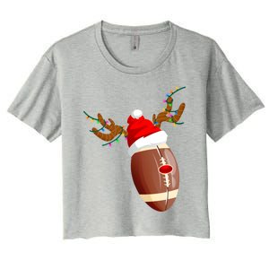 Funny Christmas Football Ball Santa Hat Reindeer Xmas Lights Gift Women's Crop Top Tee