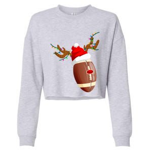 Funny Christmas Football Ball Santa Hat Reindeer Xmas Lights Gift Cropped Pullover Crew