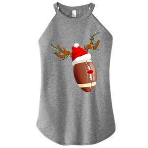 Funny Christmas Football Ball Santa Hat Reindeer Xmas Lights Gift Women's Perfect Tri Rocker Tank