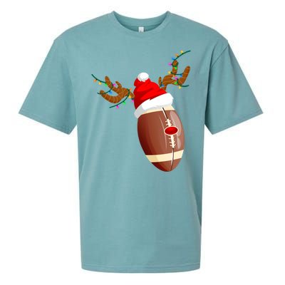 Funny Christmas Football Ball Santa Hat Reindeer Xmas Lights Gift Sueded Cloud Jersey T-Shirt