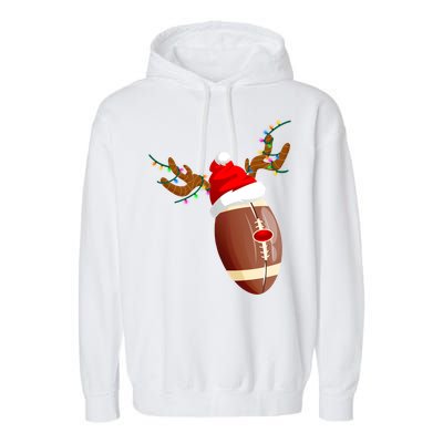 Funny Christmas Football Ball Santa Hat Reindeer Xmas Lights Gift Garment-Dyed Fleece Hoodie