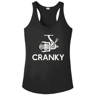 Funny Cranky Fishing Reel Pun Humor Fishermen Ladies PosiCharge Competitor Racerback Tank