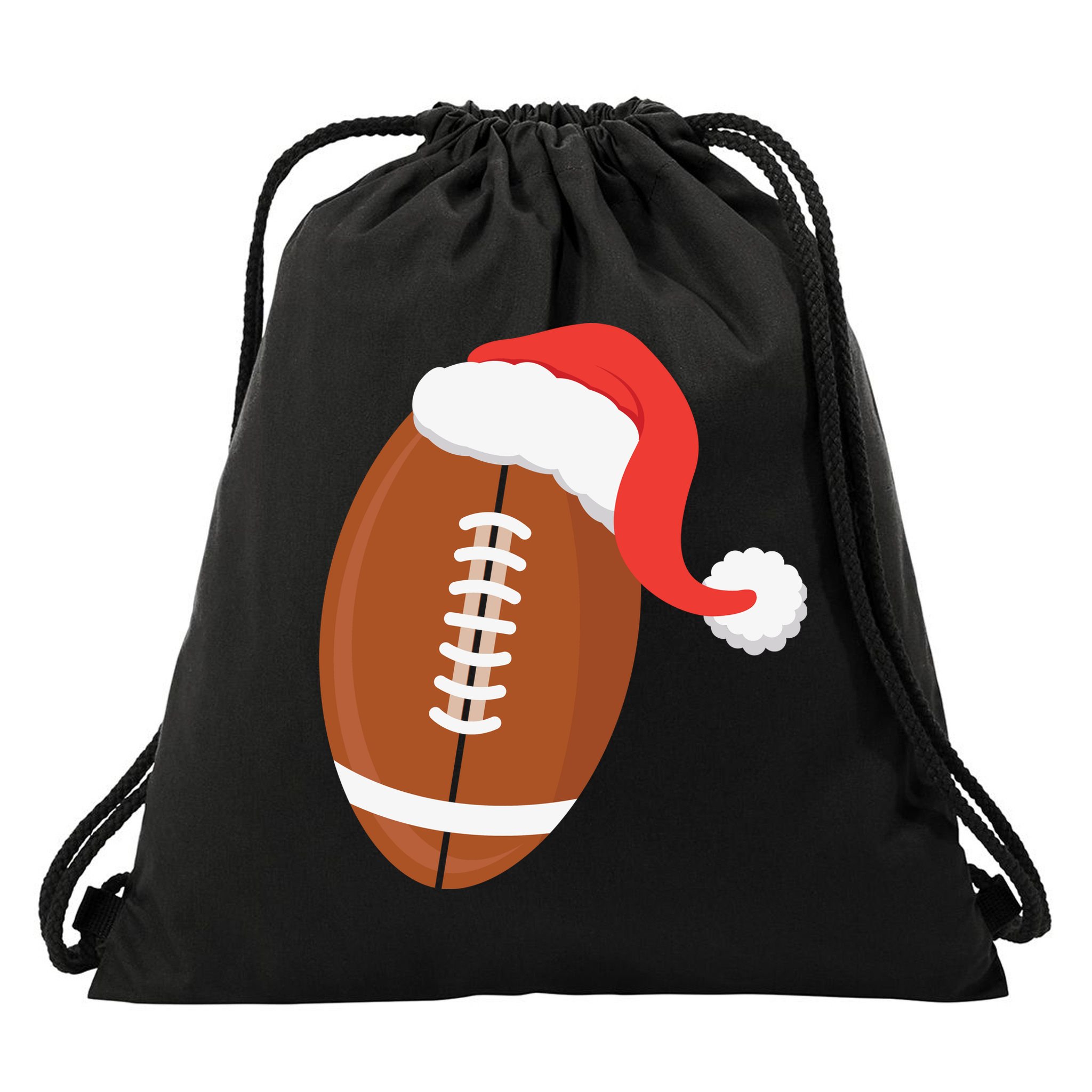 Football Christmas Funny Santa Hat Xmas Sports Holiday Drawstring Bag