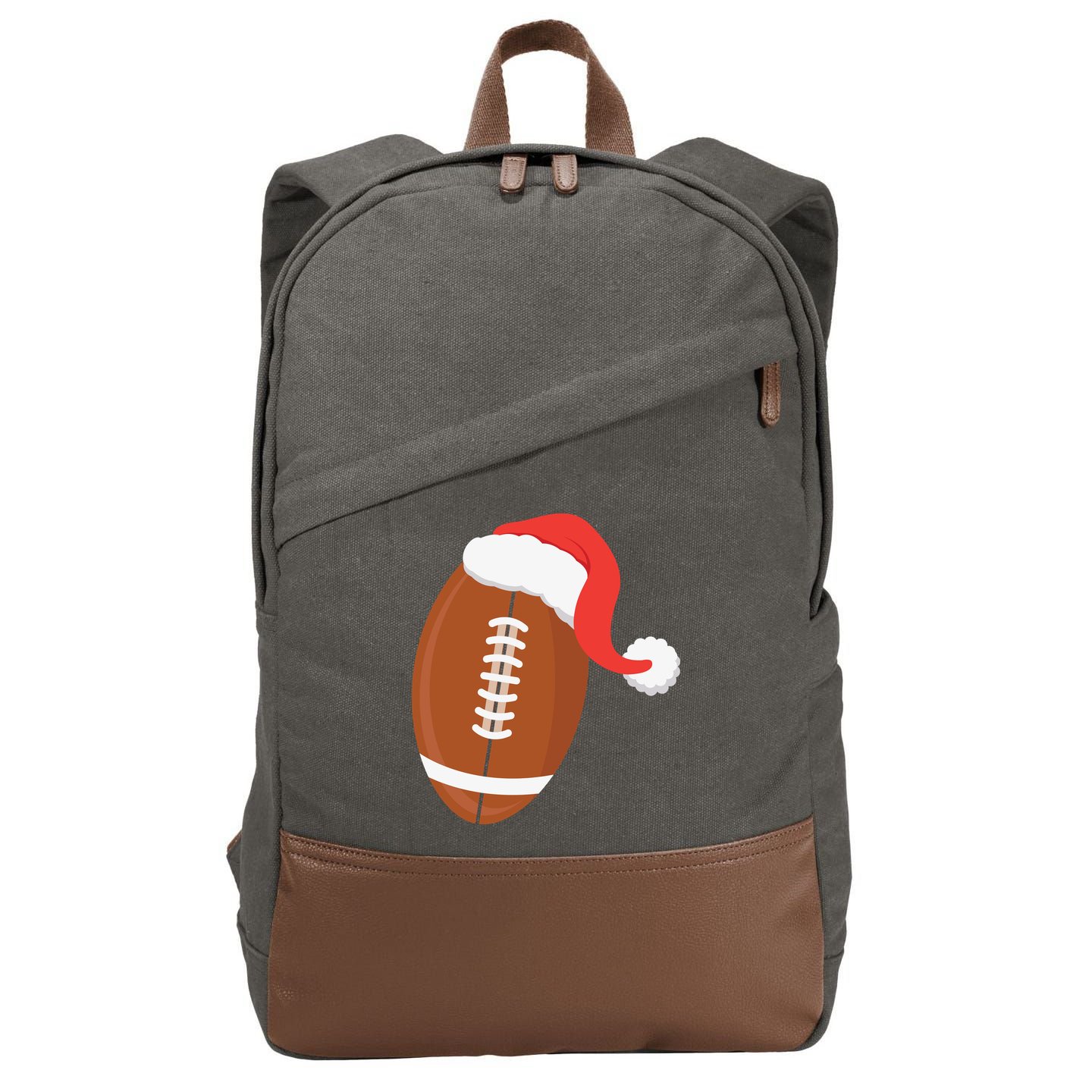 Football Christmas Funny Santa Hat Xmas Sports Holiday Cotton Canvas Backpack