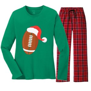 Football Christmas Funny Santa Hat Xmas Sports Holiday Women's Long Sleeve Flannel Pajama Set 