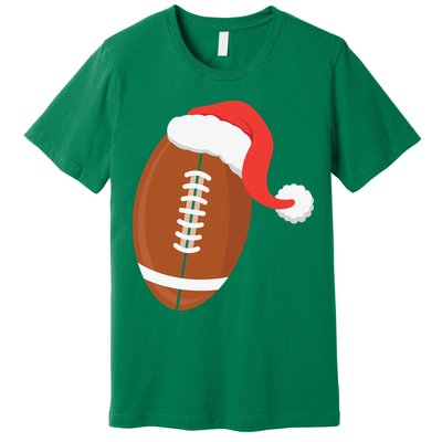 Football Christmas Funny Santa Hat Xmas Sports Holiday Premium T-Shirt